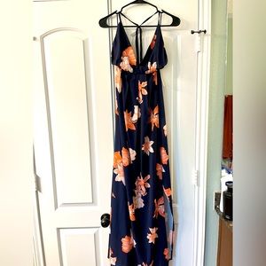 Red dress boutique maxi navy blue/floral dress